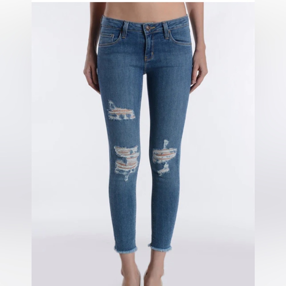 JUST BLACK DENIM DARK WASH DISTRESSED MID RISE SKINNY JEANS SIZE 25